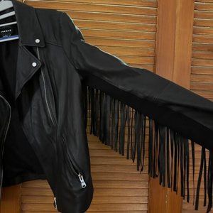 Trouve Fringe Leather Jacket